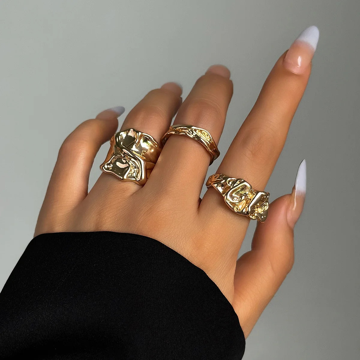 6Pcs/Set Vintage Sun Starfish Open Rings for Women Men Punk Irregular Pleated Pearl Ring Summer Holiday Personalized Jewelry