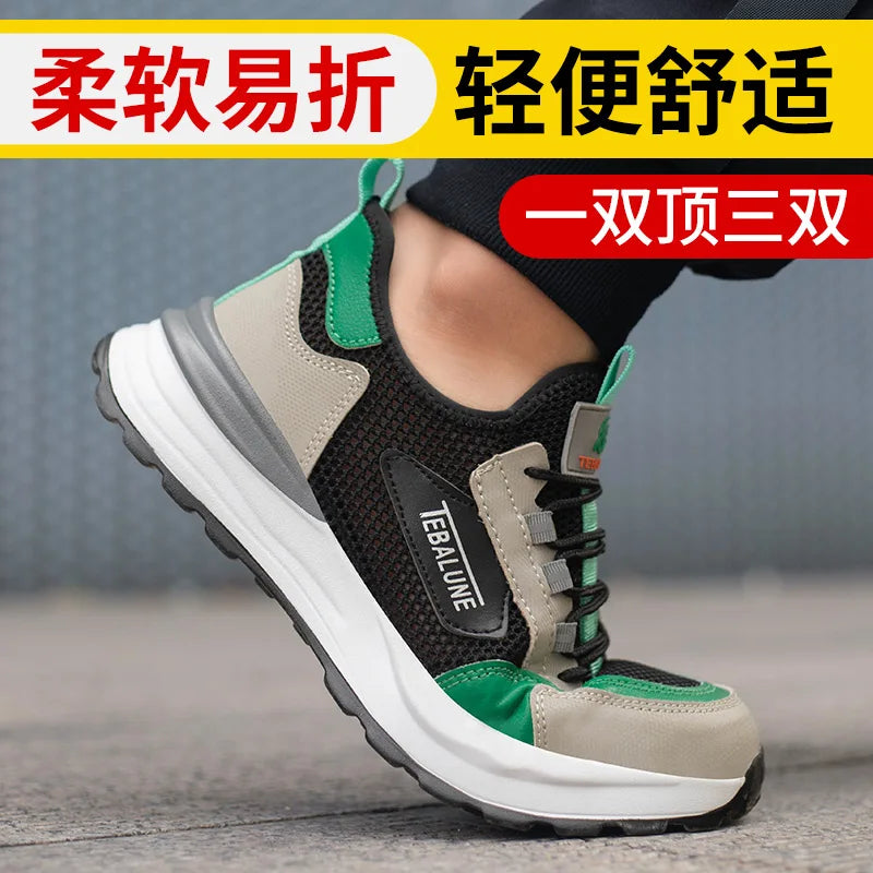 Plastic Toe Summer Breathable Labor Shoes Composite Toe Cap Indestructible Work Safety Boots Sneakers Lightweight Male Shoes