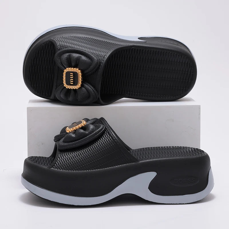 Eyriphy Size: 35-36 to 39-40 Women's Slippers Women High Heels Summer New Fashion Thick-soled Slippers Soft High-value Versatile