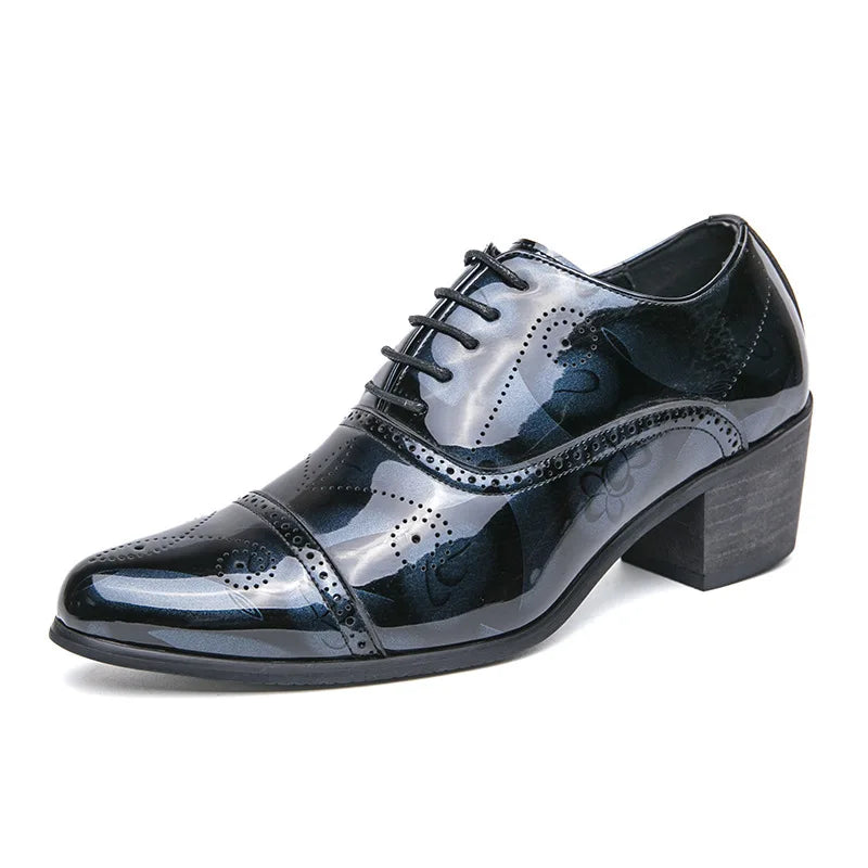 New Dress Leather Shoes Men High Heel Pointed Toe Brogue Wedding Shoes Height Increase Formal Career Work Jazz Dance Shoes
