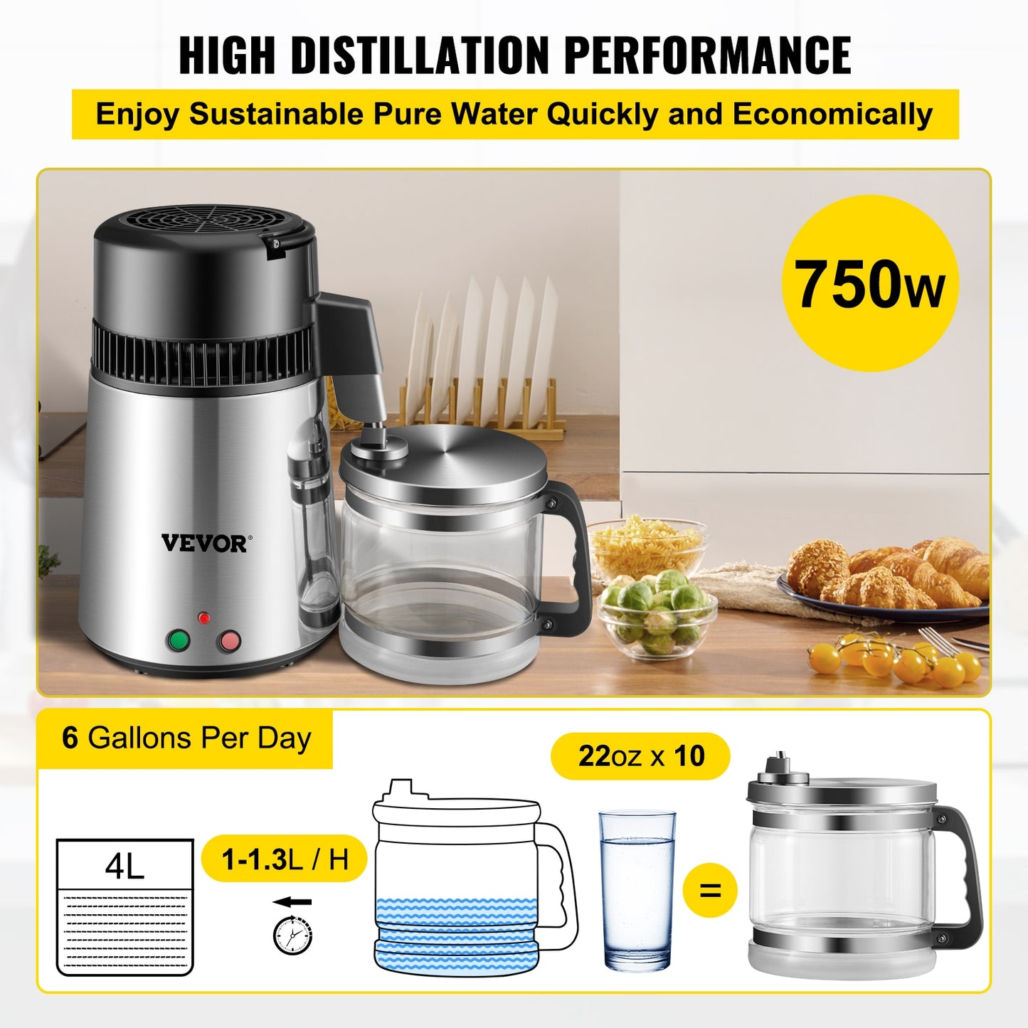 4L Water Distiller Purifier Filter for Drinking Water Bottle Electric Kettle Stainless Steel