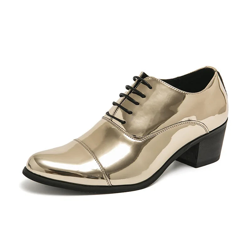 New Dress Leather Shoes Men High Heel Pointed Toe Brogue Wedding Shoes Height Increase Formal Career Work Jazz Dance Shoes