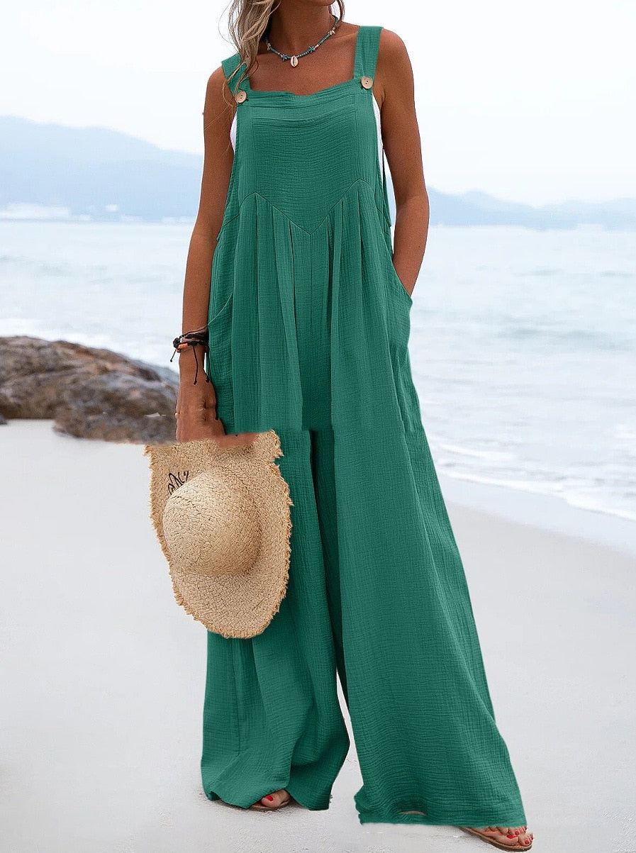 2023 Spring/Summer New Ethnic Style Fashion Solid Color Wide Leg Jumpsuit