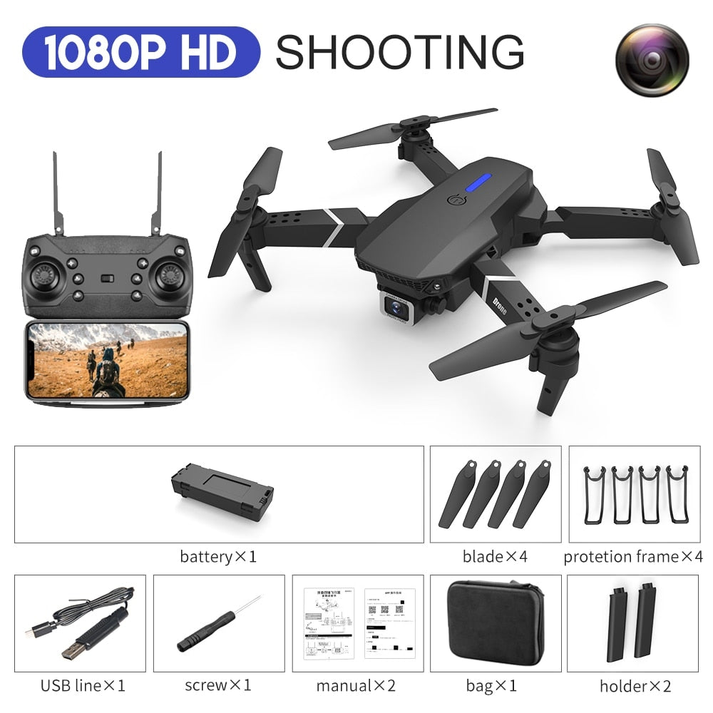 E88Pro RC Drone 4K Professional With 1080P Wide Angle HD Camera Foldable RC Helicopter WIFI FPV Height Hold Gift Toy