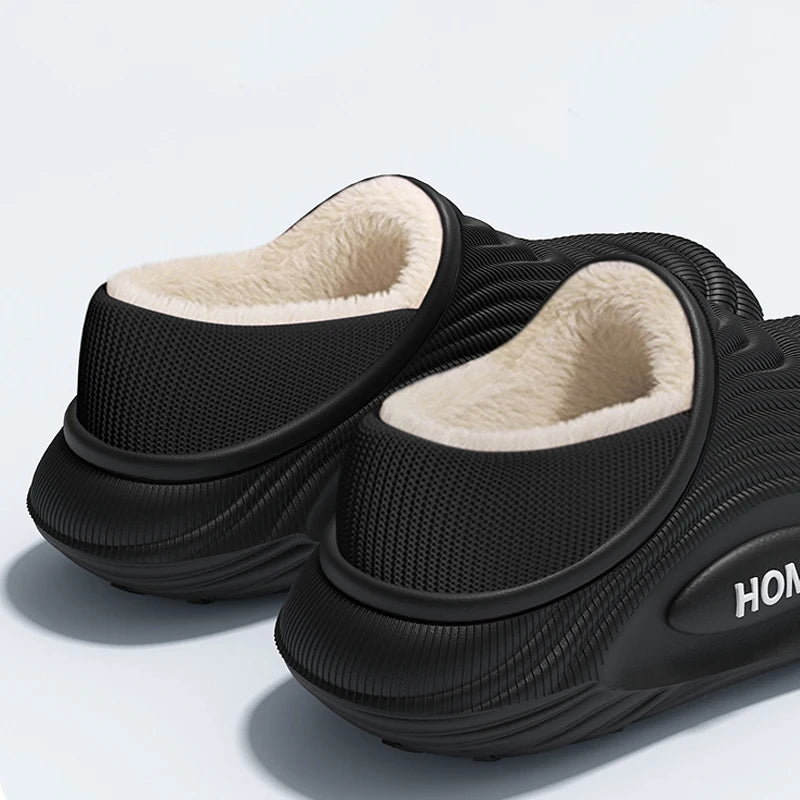 Casual Men‘s Warm Plush EVA Slippers Winter Platform Waterproof Indoor outdoor Shoes Woman Non Slip Furry Home Slippers