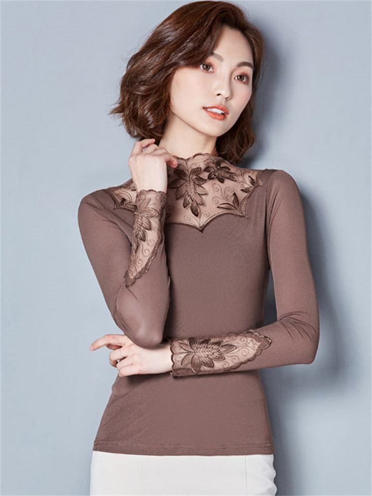 Women Spring Autumn Style Lace Blouses