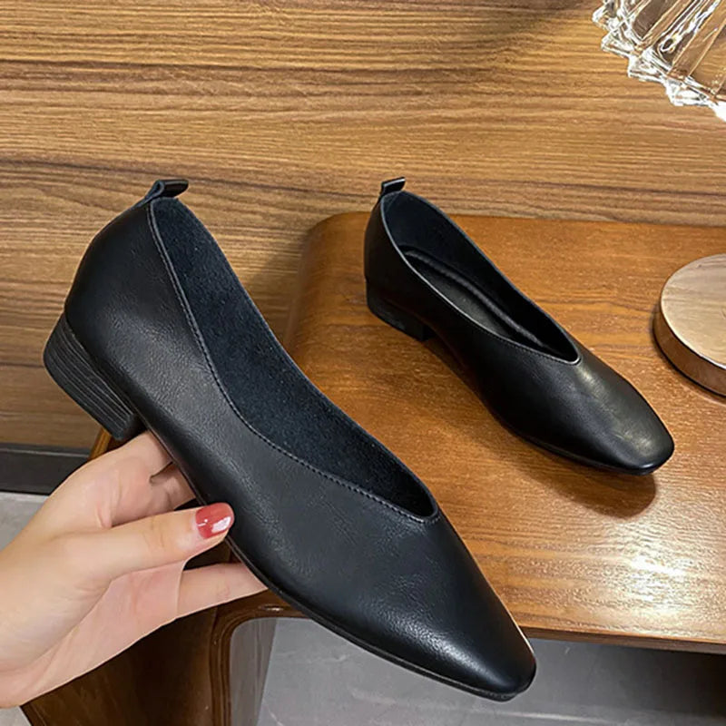 Woman Elegant Summer French Square Toe Green Mary Janes Cute Casual Flats Female Retro Shoes Low Heeled Soft Soled Flat Shoes