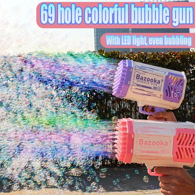 69holes Soap Bubbles Gun Rocket kids blowing toy handheld fully automatic Bubble Machine with Fantastic lights toys for children