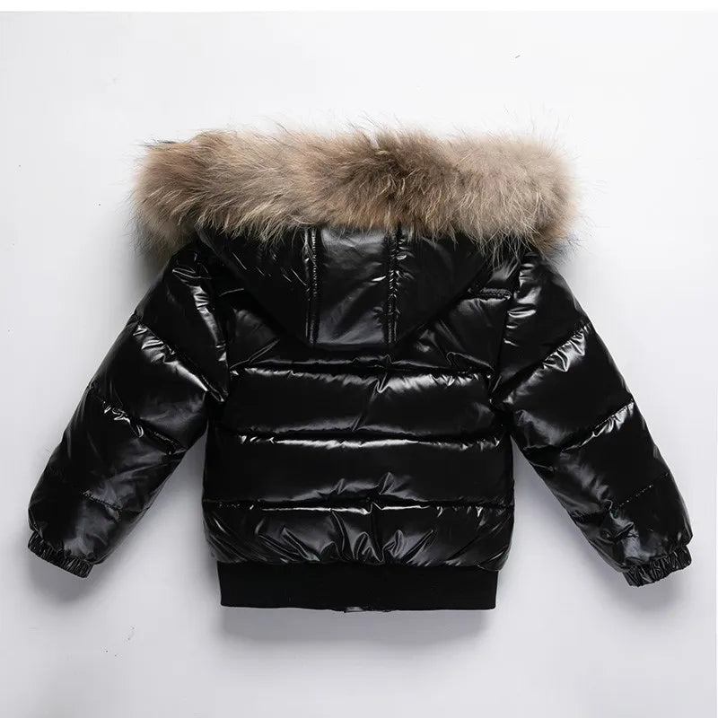 RAISE 2024 Winter 1-8 Years Kid Boy Parka Baby Girl Down Jacket Waterproof Shiny Real Fur Thicken Warm Boy Outerwear Coat Outfit