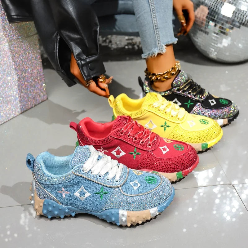 Brand Classical Outdoor Sneakers Embroidery Luxury Crystal Designer Shoes Rubber Nail Anti Slip Running Shoes Comfortable Shoes