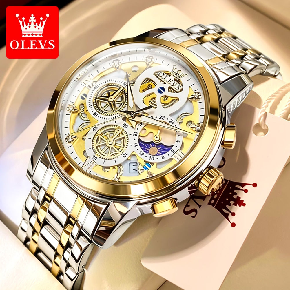 Top Brand Luxury Original Waterproof Quartz Watch for Man Gold Skeleton Style