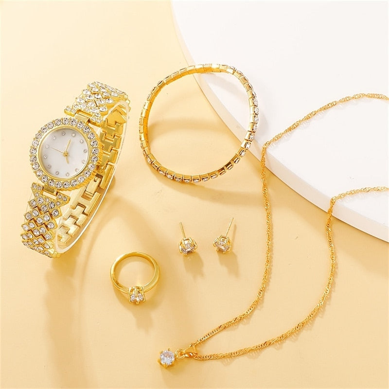 6PCS Set Luxury Casual Ladies Watches Bracelet Set Clock