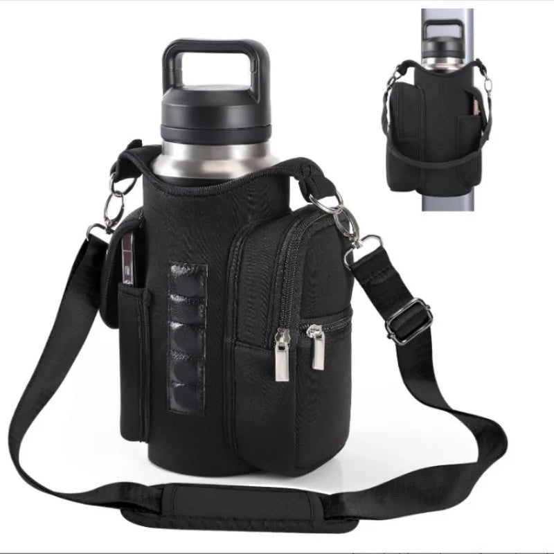 Magnetic Gym Bag Water Bottle Carrier Holder with Phone Pockets & Shoulder Strap,5 Built-in Magnets Gym Bottle Pouch Sleeve