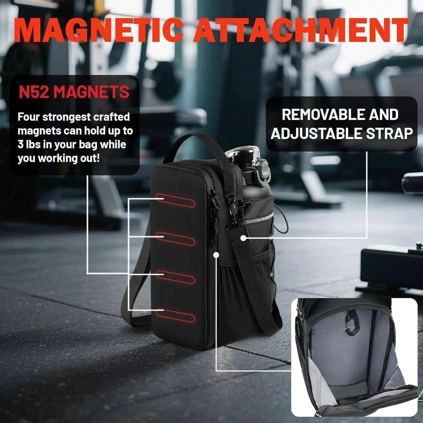 Magnetic Gym Bag for Men and Women – Sling Bottle with Magnetic Attachment | Water Bottle Holder, Gym Pouch, Crossbody Bag for T