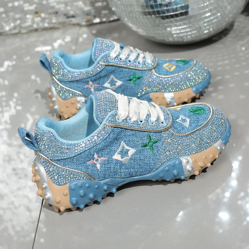Brand Classical Outdoor Sneakers Embroidery Luxury Crystal Designer Shoes Rubber Nail Anti Slip Running Shoes Comfortable Shoes