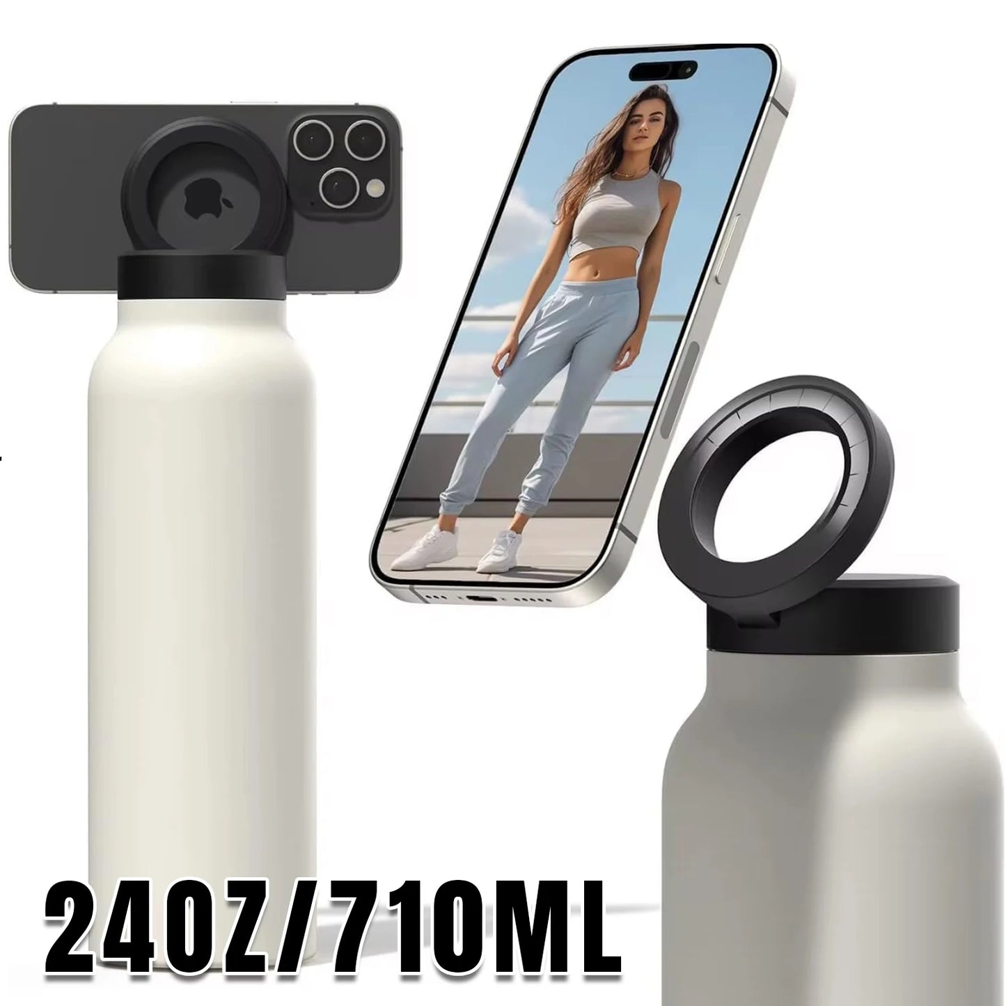 Insulated Sports Water Bottle With Magnetic Phone Holder Mount Stand For Gym Outdoor Activities Daily Hydration