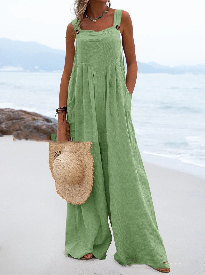 2023 Spring/Summer New Ethnic Style Fashion Solid Color Wide Leg Jumpsuit