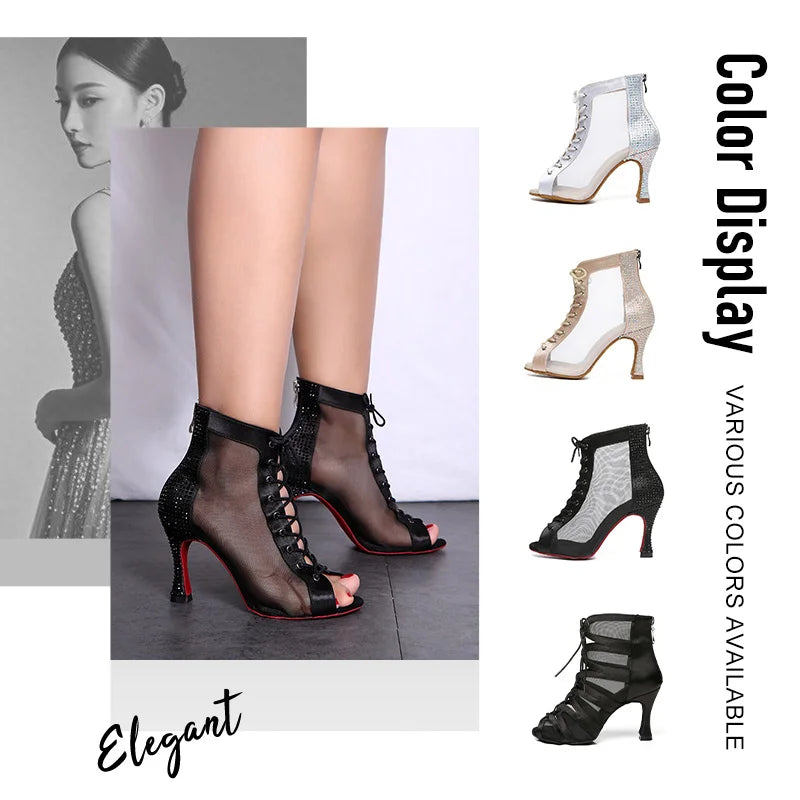 SWDZM Women Latin Dance Shoes Ladies Dancing Shoes Woman Tango Ballroom Dance Boots High Heels Salsa Party Shoes Dancing Boots