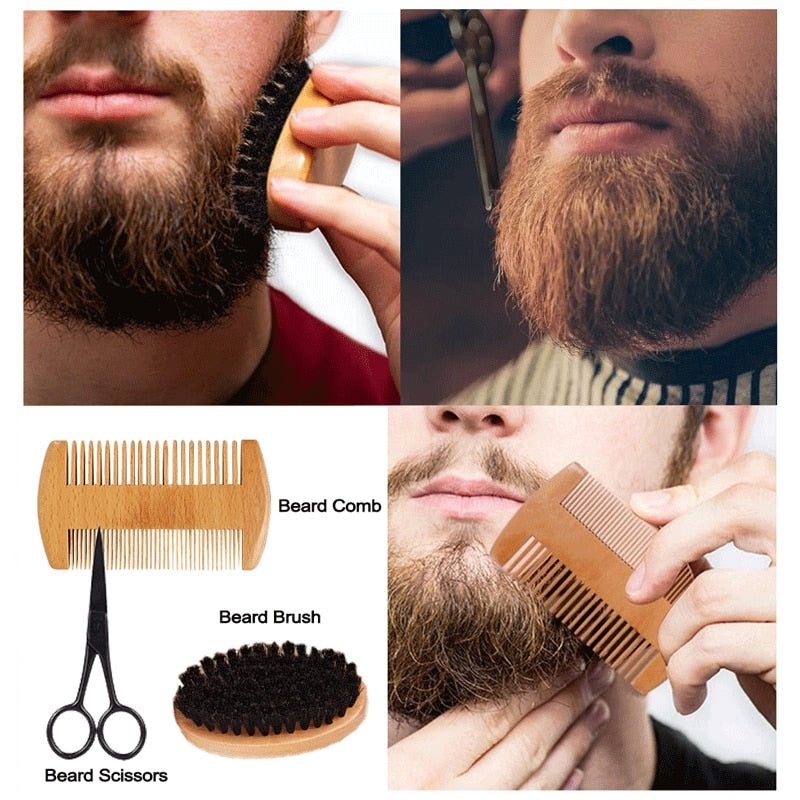 Hair Enhancer Thicker Mustache Grooming Beard Care Oil Moisturizer Wax Balm With Comb Scissor