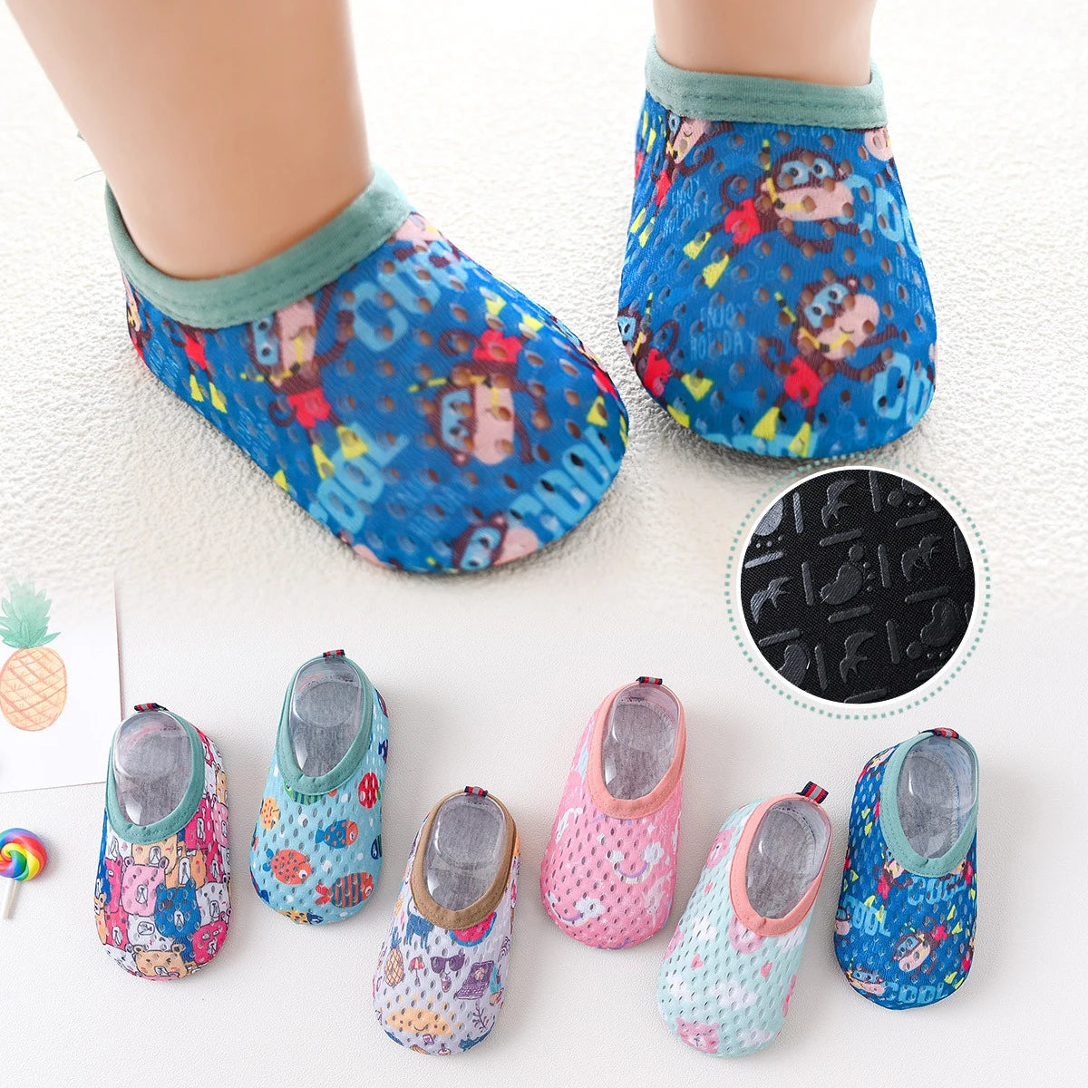 Spring Summer Mesh Thin Swim Pool Beach Floor Children Barefoot Slippers Baby Anti-slip Socks Cartoon Outdoor Indoor Water Shoes