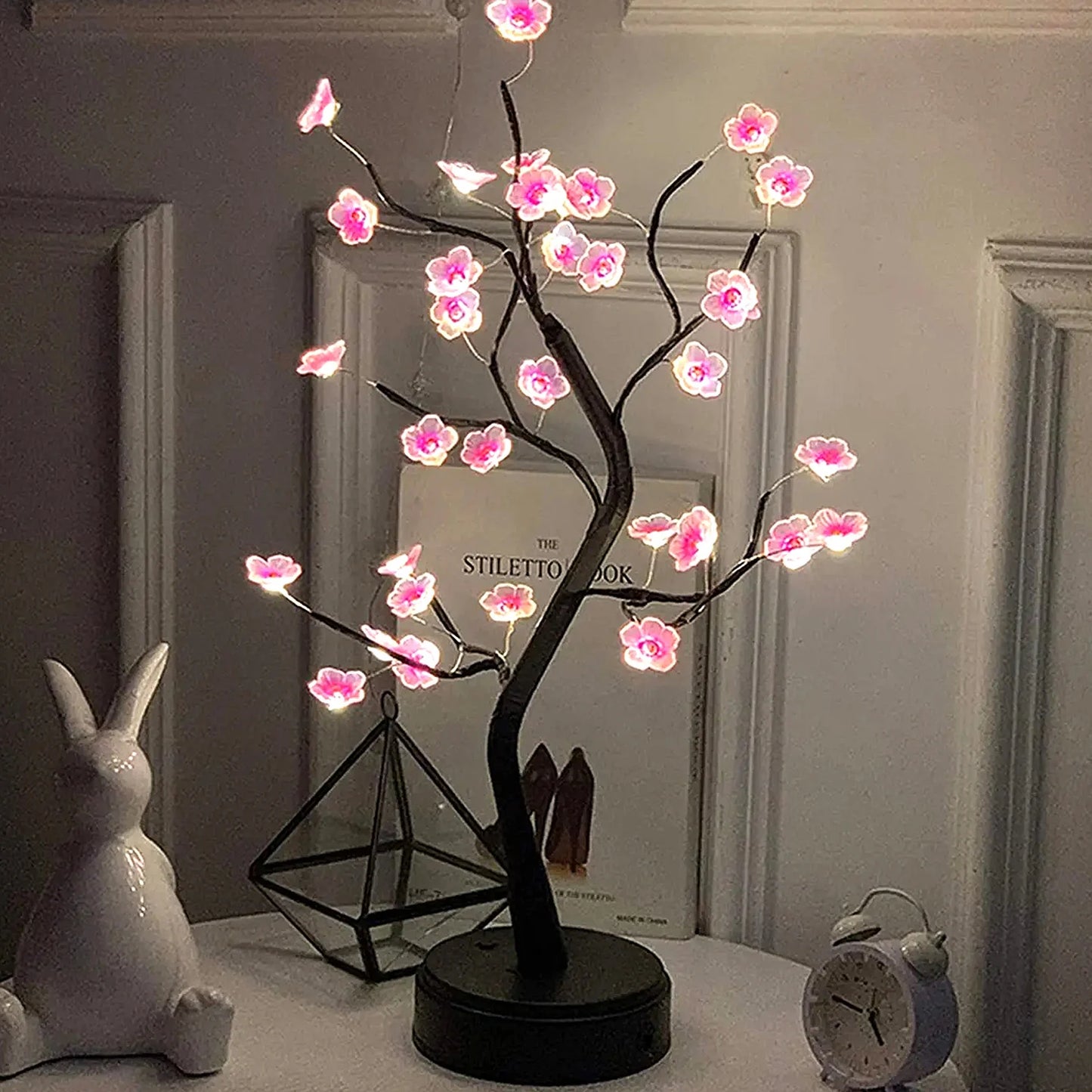 Table Tree Night Light USB/Battery Powered Touch Switch Artificial Bonsai Cherry Blossom Desktop Tree LED Lamp Light Decoration