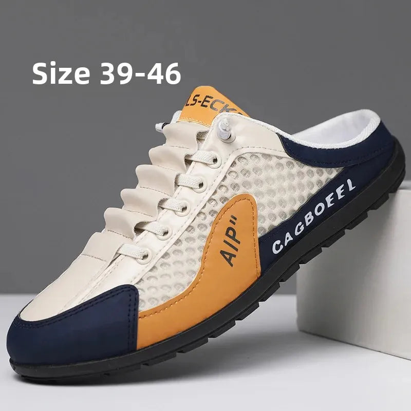 Men's Summer New Large Size Comfortable Half Support Fashionable Korean Style Breathable Popular Casual Shoes Mesh Lining
