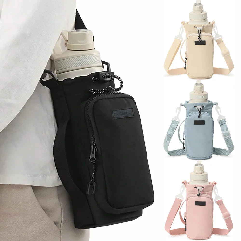 Outdoor Sports Water Bottle Bag with Adjustable Shoulder Strap and Phone Pocket Water Bottle Sleeve for Hiking Camping Gym