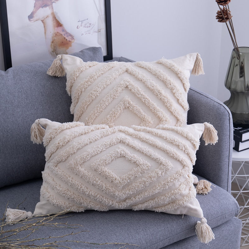 Cushion Cover 45x45cm/30x50cm Beige Pillow Cover Handmade Square living Room Bed Room