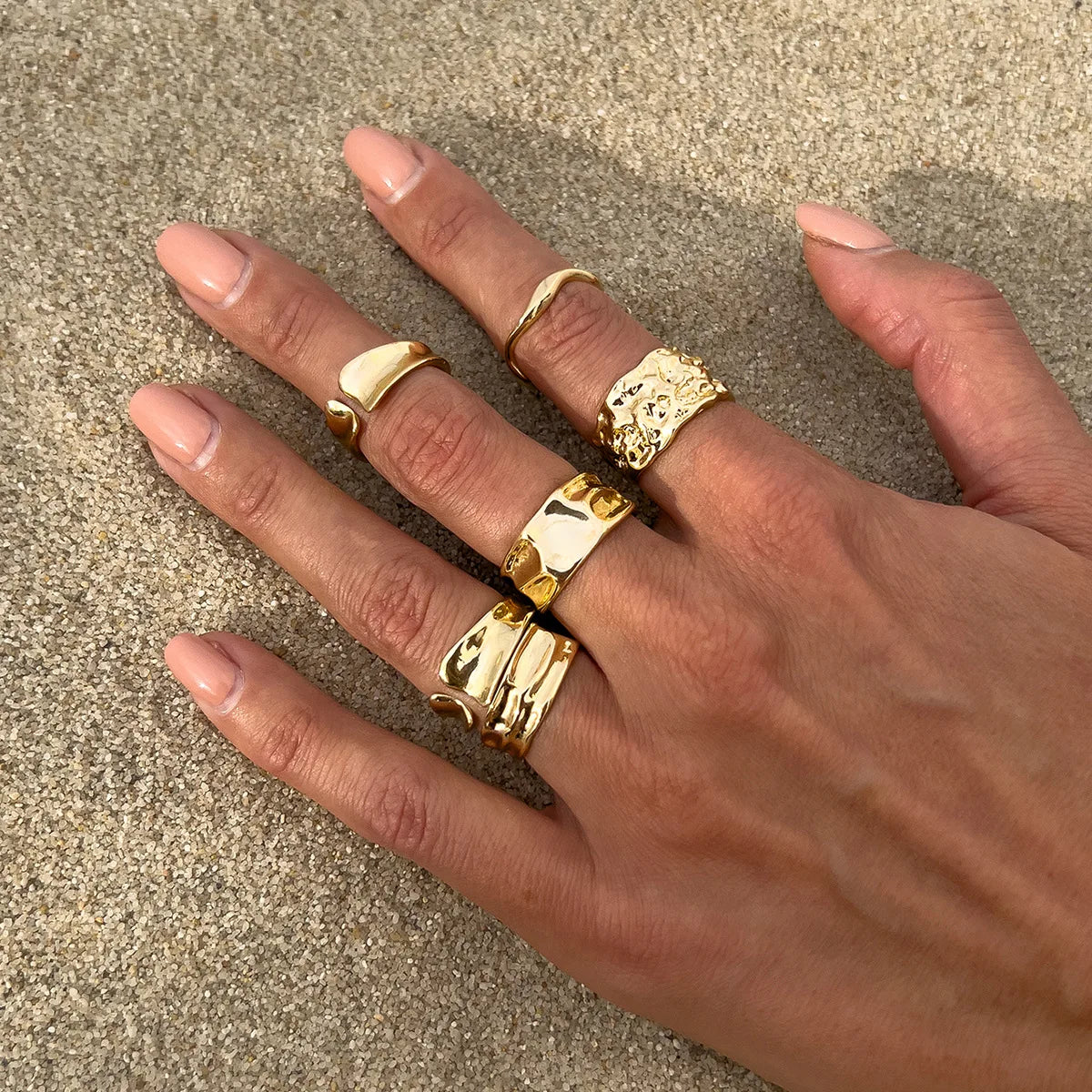 6Pcs/Set Vintage Sun Starfish Open Rings for Women Men Punk Irregular Pleated Pearl Ring Summer Holiday Personalized Jewelry