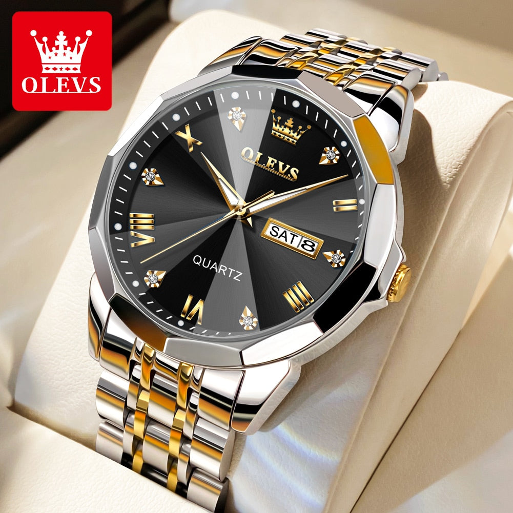 Waterproof Luminous Stainless Steel Wristwatch Male Date Week