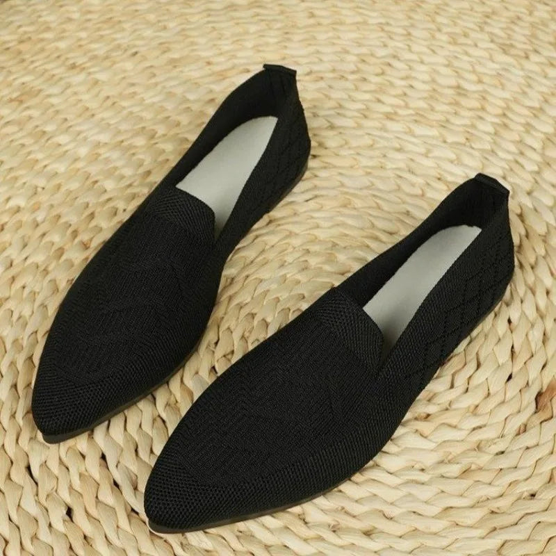 Women Flats Spring Autumn Flat Shoes Fashion Leisure Loafers Shoes Pointed Knitting Sneakers Comfortable Casual Single Shoes