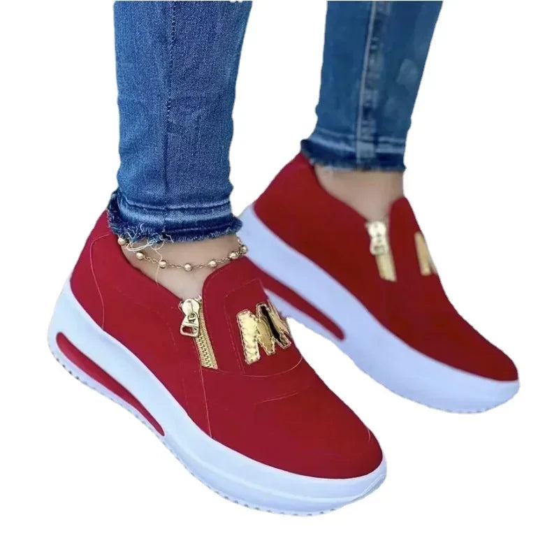 Women Autumn Sneakers Casual Double M Printed Side Zipper Platform Shoes Ladies Vulcanized Shoes Zapatillas De Mujer Women Shoes