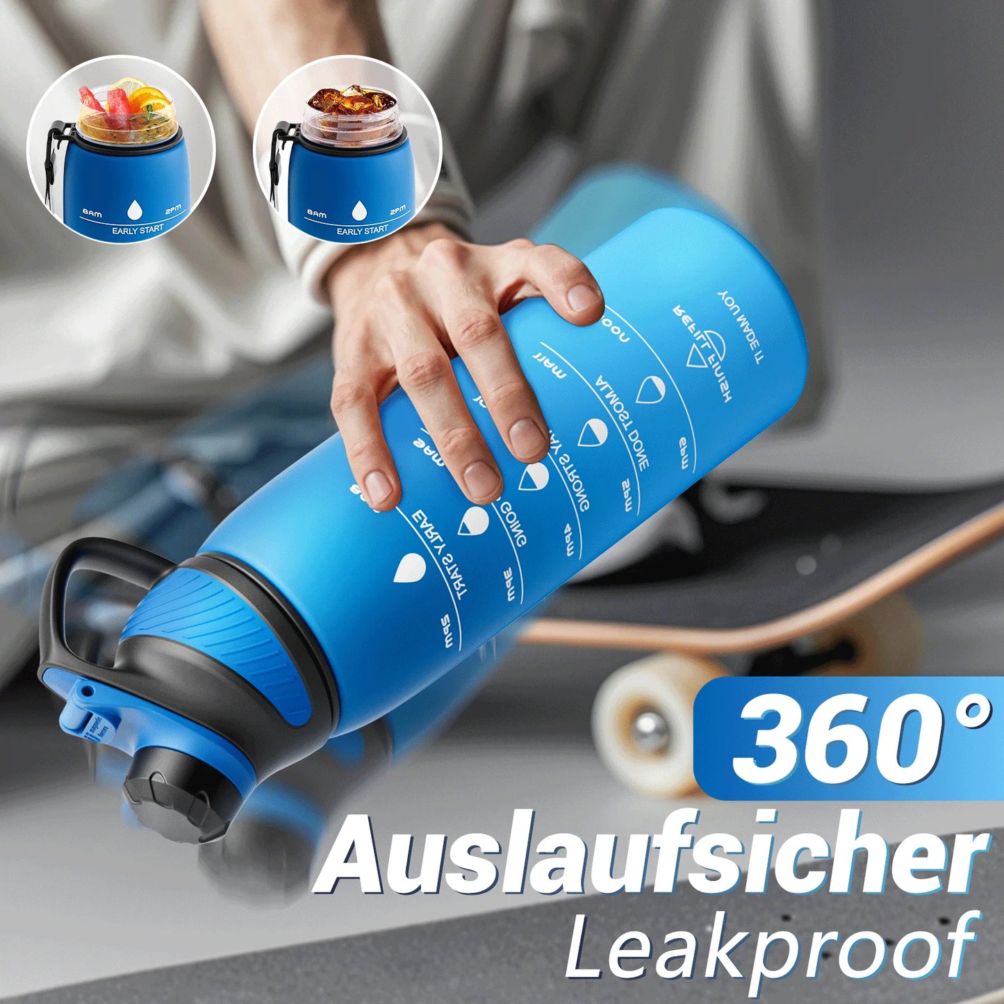 Fjbottle Plastic Water Bottle with Magnetic Lid, Leakproof Sports Water Bottle with Carry Strap BPA-FREE 1000ml