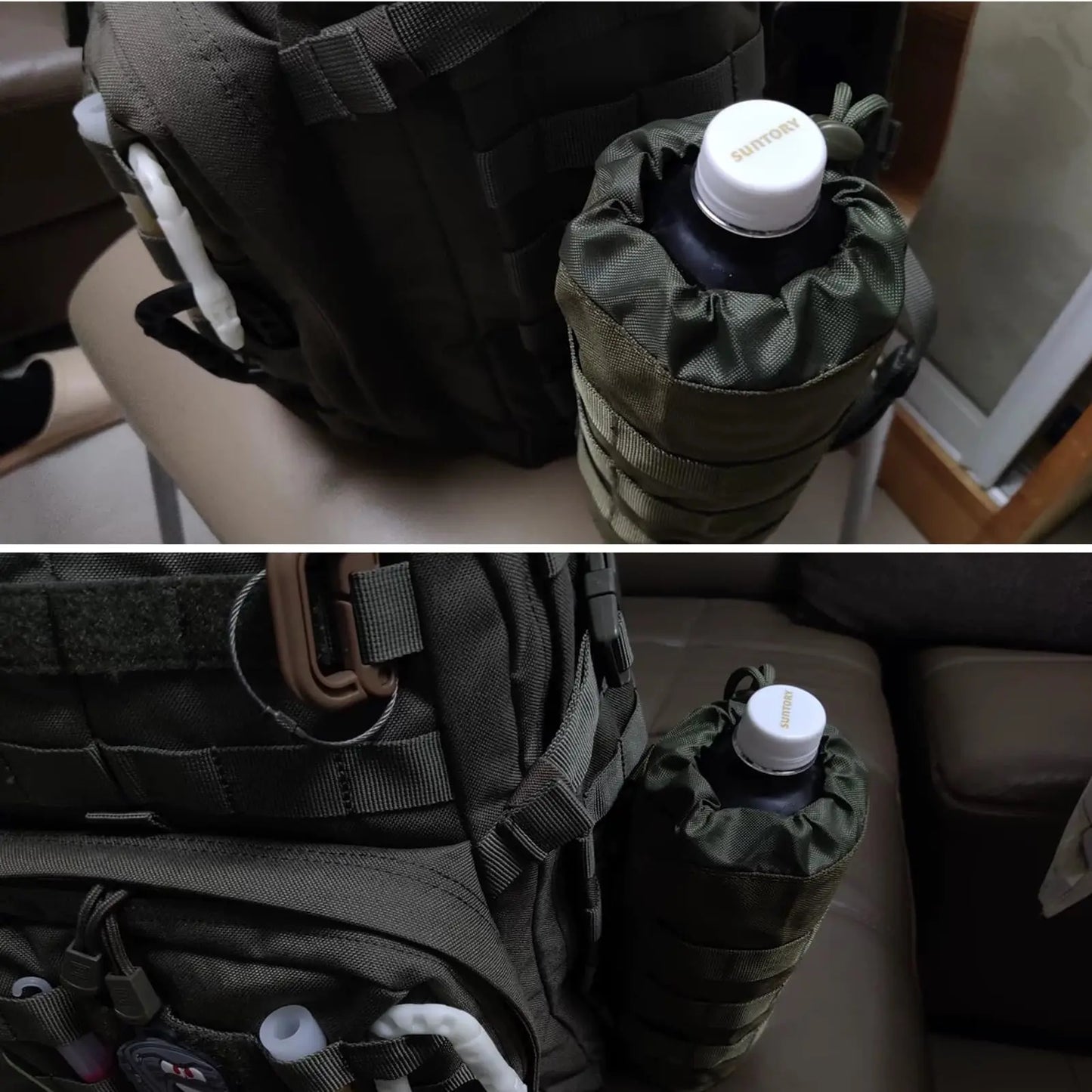 Upgraded Sports Water Bottles Pouch Bag, Tactical Drawstring Molle Water Bottle Holder, Travel Mesh Water Bottle Bag