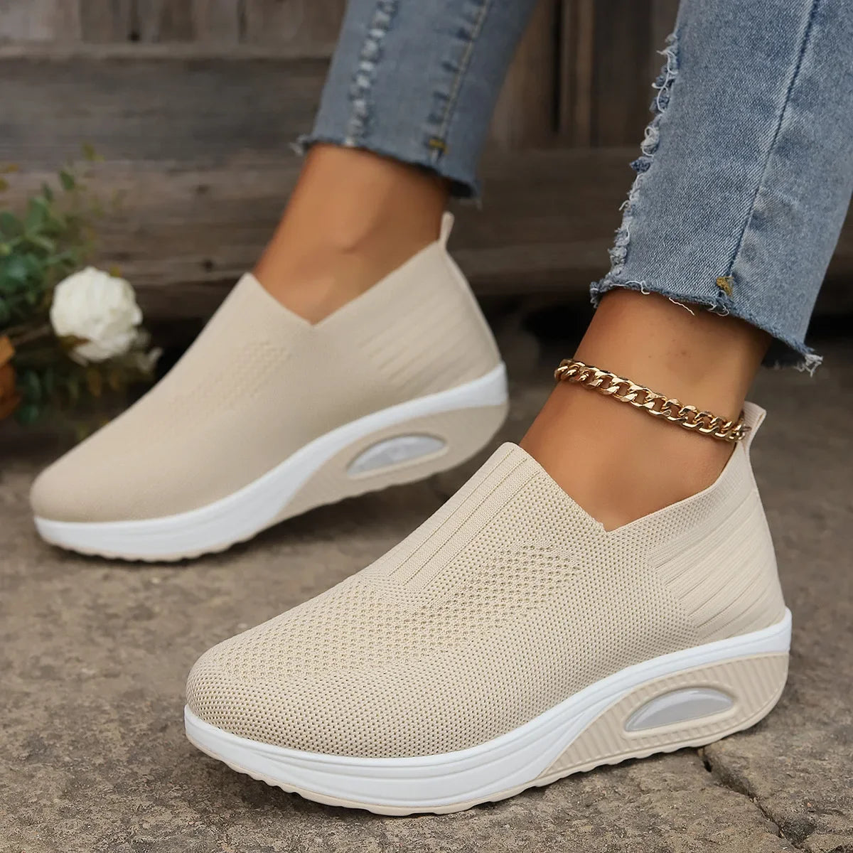 Women Walking Shoes Air Cushion Non Slip Orthopedic Shoes Ladies Platform Mules Breathable Wedge Female Sneakers 2025