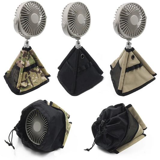 Canvas Fan Tripod Drawstring Bag with Side Mesh Pocket Blowing Fan Roll Paper Bag Hangable Multi-function for Hiking Camping