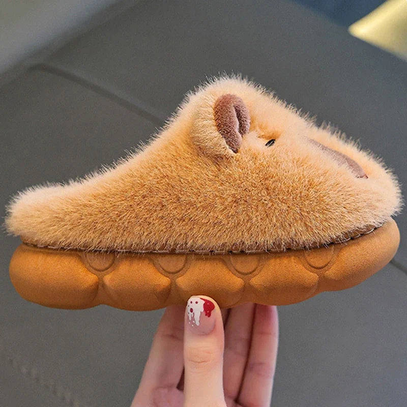 Capybara Cartoon Fluffy Slippers Children Indoor Soft Bottom Mother-Child Cotton Slippers Anti Slip Winter Warm Plush Slides 45