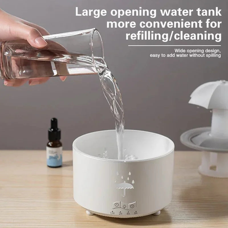 TINSOL Creative Cloud Rain Humidifier Rotating Raindrop Humidifier Smart Aroma Diffuser Remote-Controlled Night Light