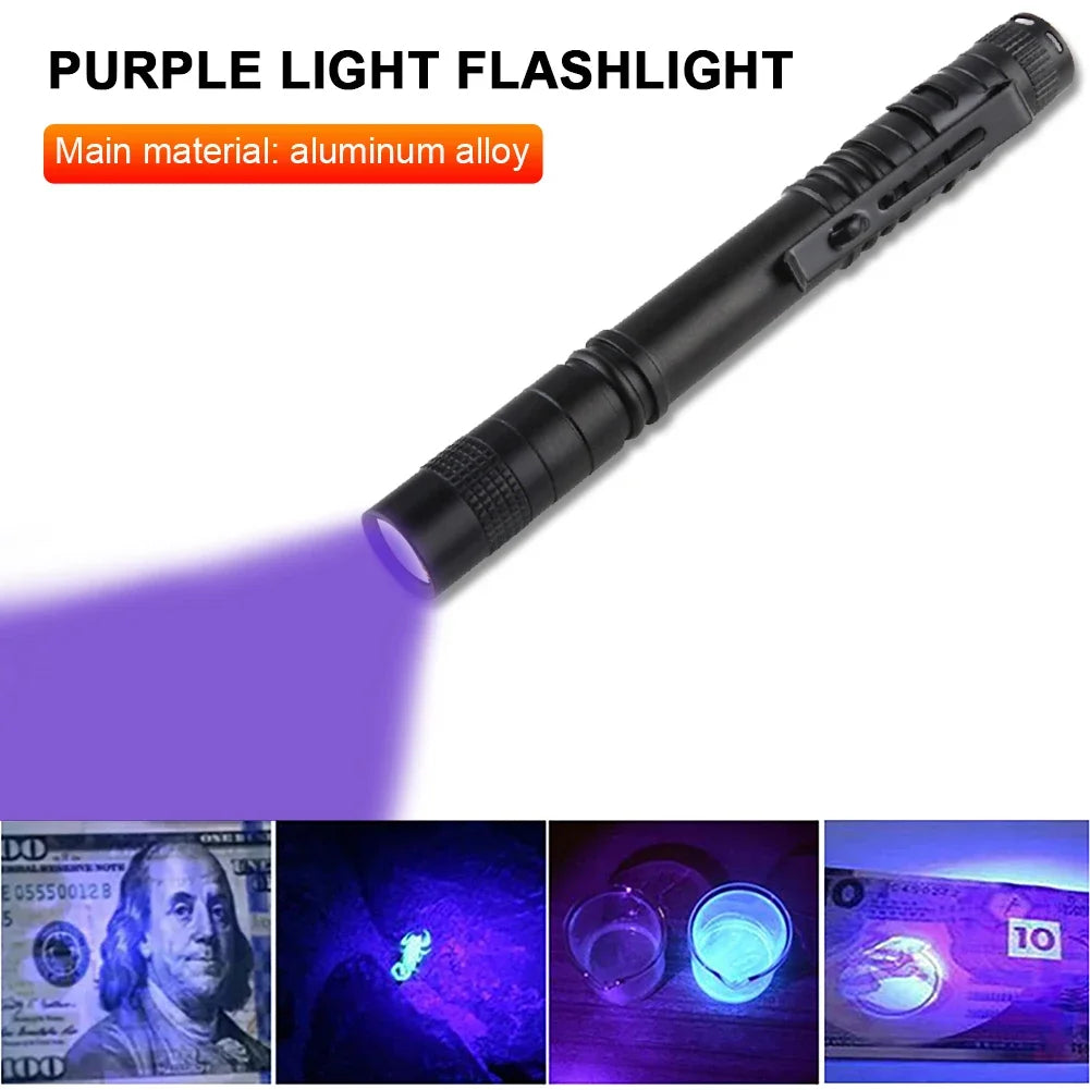 LED UV Flashlight Ultraviolet Torch Mini UV Light Pet Urine Stains Detector Fluorescent Anti-counterfeiting Bill Seal Detector