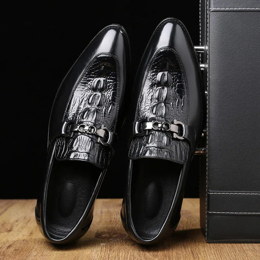 Man Shoes Leather Trendy Casual Business Crocodile Grain Buckle Men's Wedding Club Fashion Loafers Slip-on Comfortable Flats