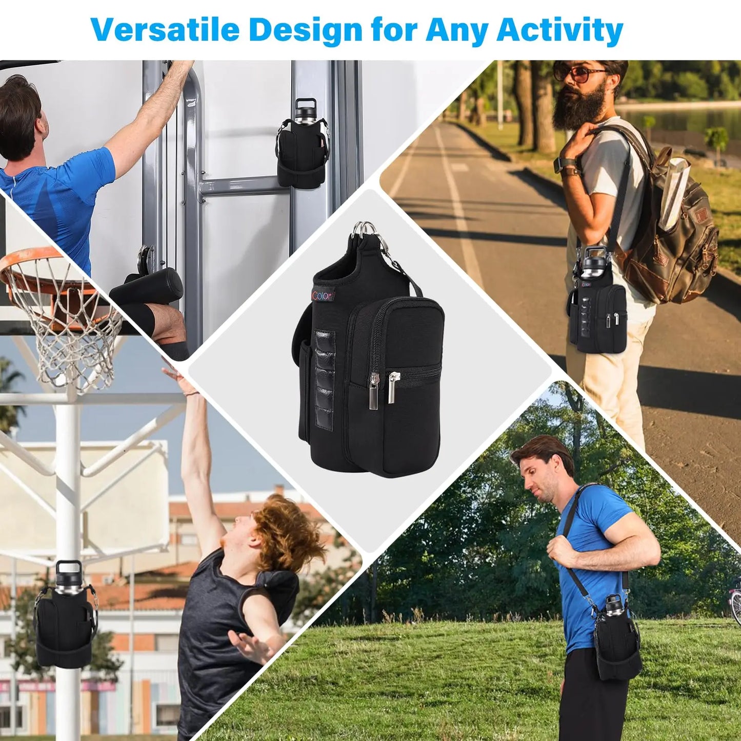 Magnetic Gym Bag Water Bottle Carrier Holder with Phone Pockets & Shoulder Strap,5 Built-in Magnets Gym Bottle Pouch Sleeve