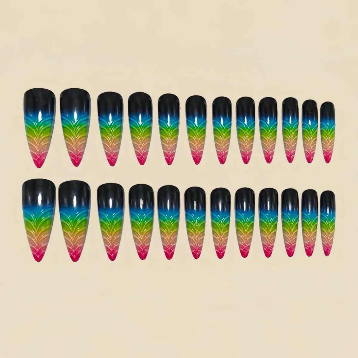 3D Long waterdrop fake nails for women girls embossed Bow gradient blue yellow pink new year red press on false nail art