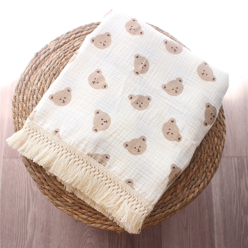 Newborn Fringe Double Layer Organic Baby Blankets