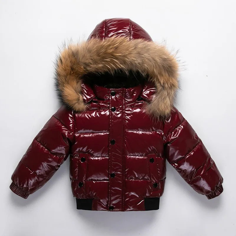 RAISE 2024 Winter 1-8 Years Kid Boy Parka Baby Girl Down Jacket Waterproof Shiny Real Fur Thicken Warm Boy Outerwear Coat Outfit