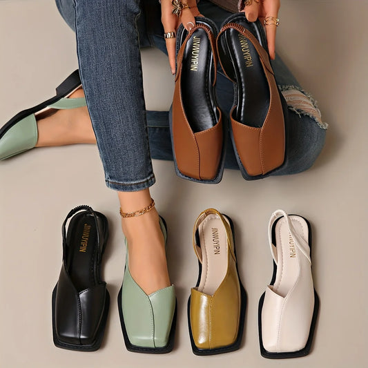 Square FlatShoes Plus Size Elastic Band Solid Color Simple Fashion Comfortable Outdoor Mary Jane Female Dew with Female Sandals.