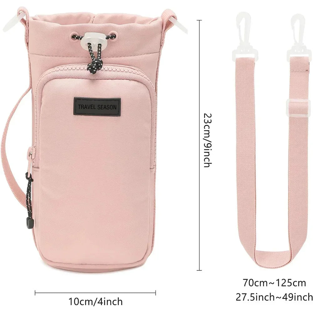 Outdoor Sports Water Bottle Bag with Adjustable Shoulder Strap and Phone Pocket Water Bottle Sleeve for Hiking Camping Gym