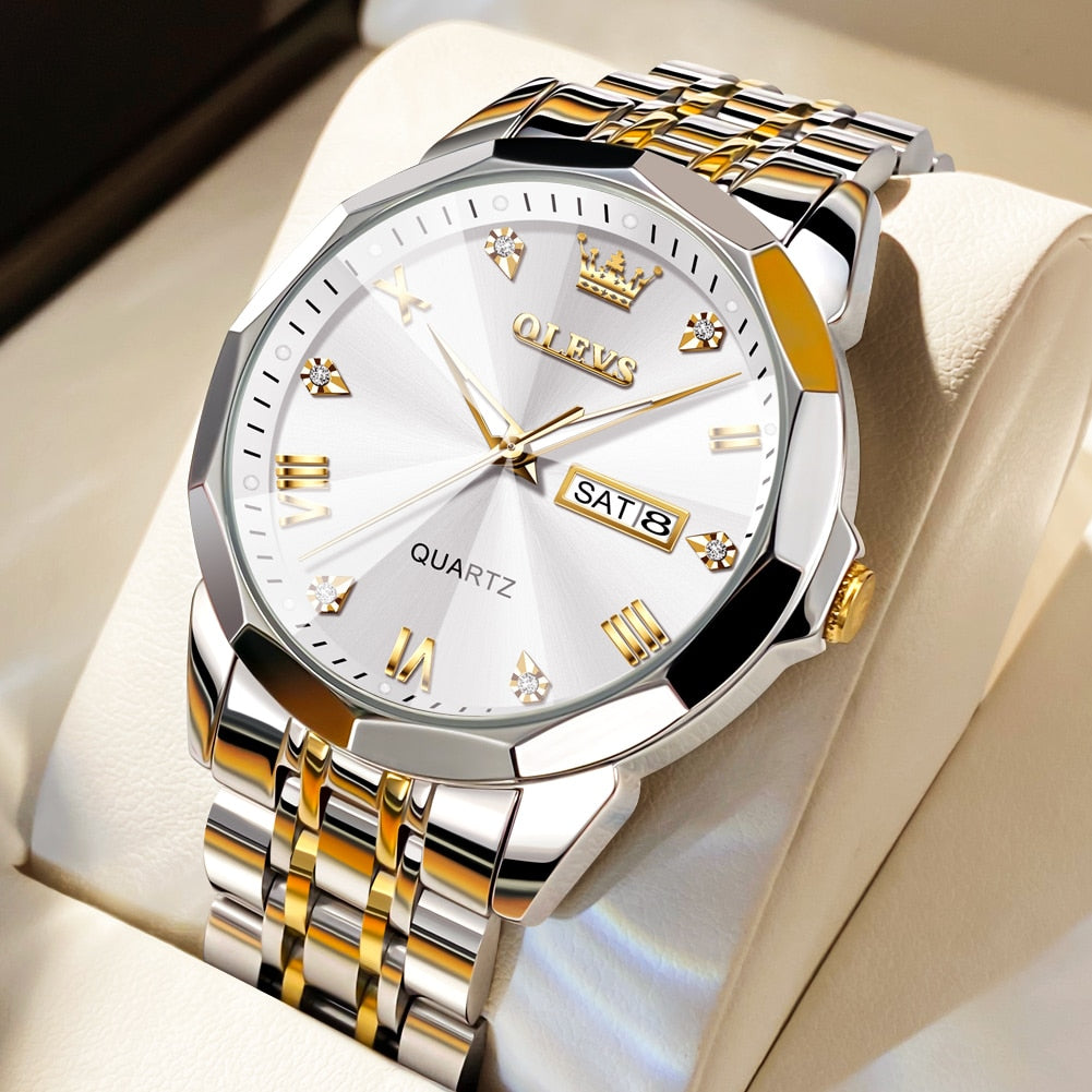 Waterproof Luminous Stainless Steel Wristwatch Male Date Week