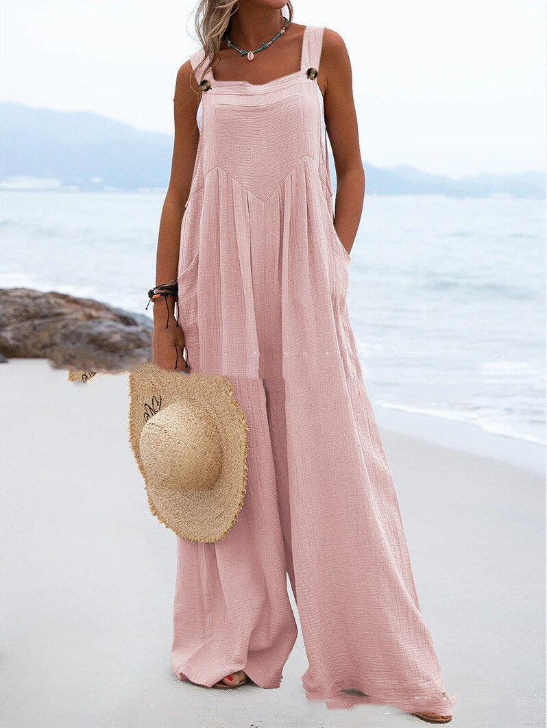 2023 Spring/Summer New Ethnic Style Fashion Solid Color Wide Leg Jumpsuit