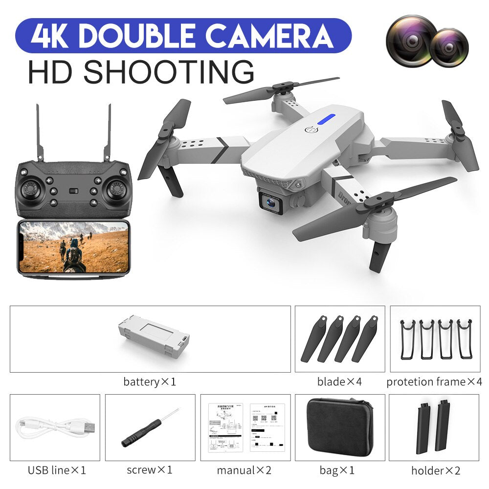 E88Pro RC Drone 4K Professional With 1080P Wide Angle HD Camera Foldable RC Helicopter WIFI FPV Height Hold Gift Toy