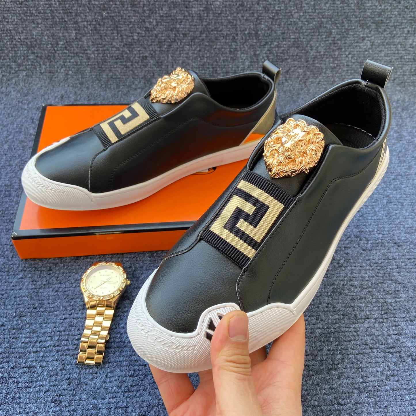 original shoe brand Lion head casual shoes for man luxury loafers designer shoes casual sneakers for man flats black white